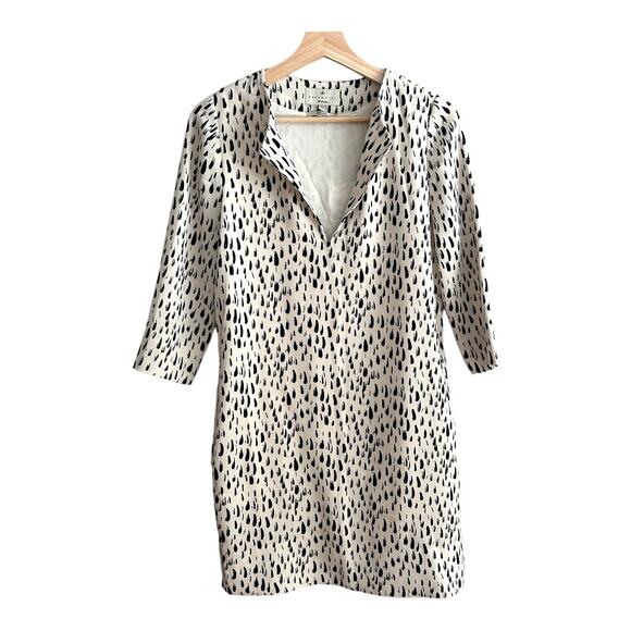 essentiel antwerp Dresses & Skirts - Essentiel Antwerp Shift Split Neck Dress 34 4 S Small Cream Black Animal Print